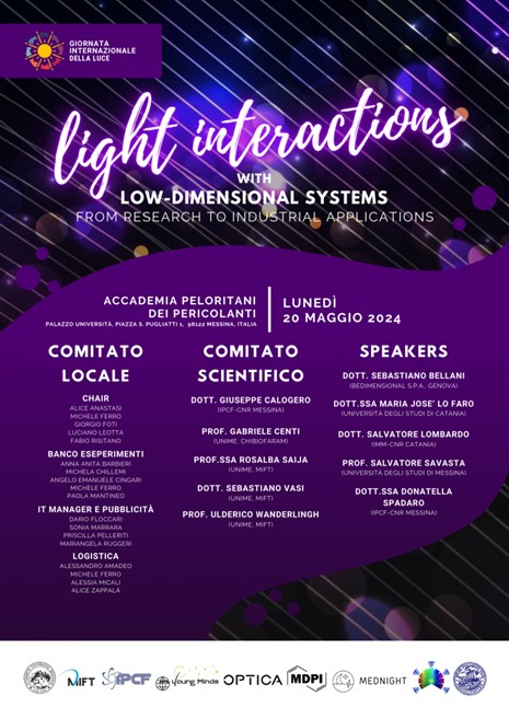 “Light Interaction with low – dimensional systems” Università di Messina (ME) – 20 Maggio 2024